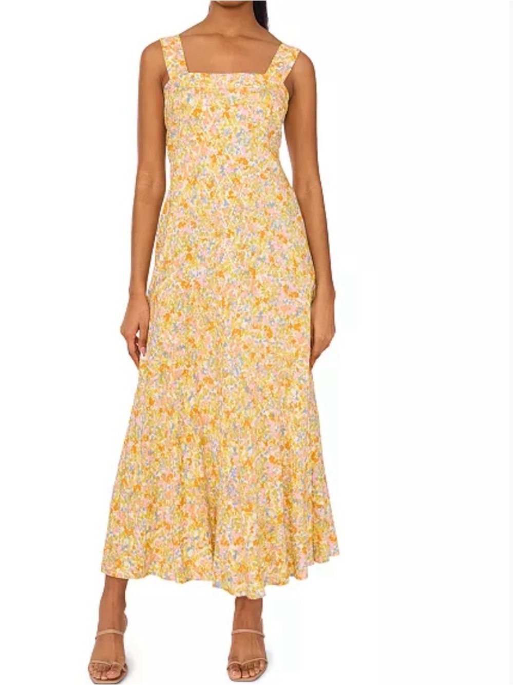 MSK Floral Yellow Rayon Sundress - Lightweight Women's Dress Size Medium
